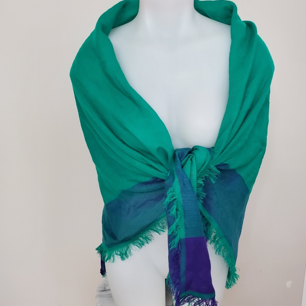 Vintage Cybele Japan Elegant Green and Blue Scarf